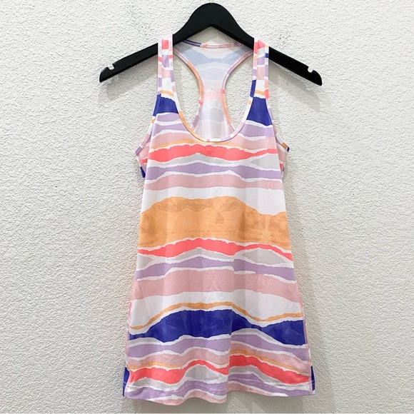 LULULEMON CRB Cool Racerback Beacher Stripe White Iris Flower Tank Size 6 - Picture 5 of 12